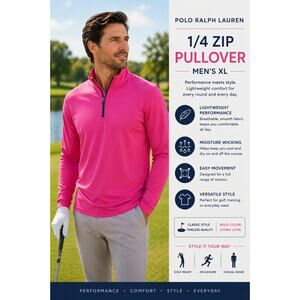 Polo Ralph Lauren 1/4 Zip Pullover XL Pink Golf Performance Mens Top Athletic